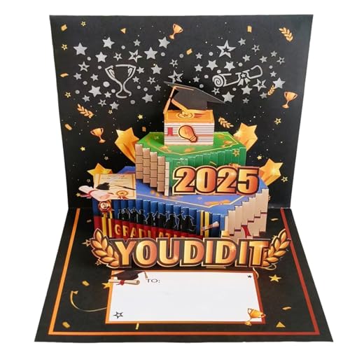 College-Abschluss-Karte, 3D-Grußkarten, Pop-Up-2025, Musik-Licht-Feuerwerk, Feier-Dekoration mit Umschlag für Sohn, Tochter, Enkel, Abschluss, 18 x 18 cm von Buhyujkm