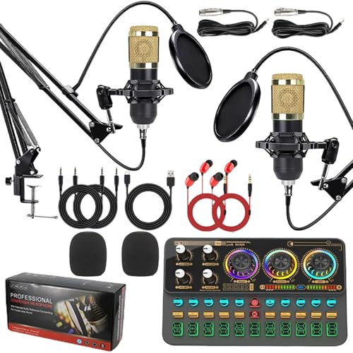 Podcast Equipment Bundle Streaming Mikrofon Podcast Starter Kit USB Kondensator Soundboard Audio Mixer Kit mit Soundkarte für Streaming Singen Podcasting Aufnahme Geeignet für PC Laptop Telefon von Builrand