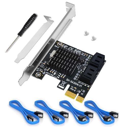 SATA Erweiterungskarte, 4-Port PCIe zu SATA 3.0 Adapter (6Gbps) - PCI-E SATA Controller mit Low-Profile Halterung - Inkl. 4 SATA-Kabel für HDD/SSD Upgrade, NAS, Non-RAID, Bootfähig als Systemdisk SATA Erweiterungskarte, 4-Port PCIe zu SATA 3.0 Adapter (6Gbps) - PCI-E SATA Controller mit Low-Profile Halterung - Inkl. 4 SATA-Kabel für HDD/SSD Upgrade, NAS, Non-RAID, Bootfähig als Systemdisk von Buitrea