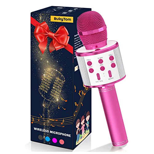 BukyTom Karaoke Mikrofon Kinder - 4 In 1 Drahtloses Bluetooth Mikrofon Spielzeug für Teenager Mädchen Jungen, Tragbares KTV Handmikrofon Kompatibel mit PC Smartphone Android IOS (Rosa) von BukyTom