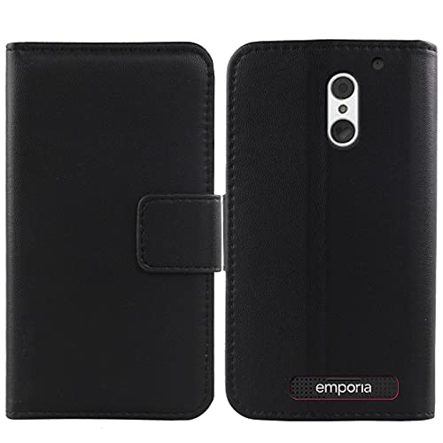 Bulbior Echt Leder Tasche Für Emporia SUPEReasy/PEAQ PSP 400 5" Hülle Handy Flip Lederhülle Handyhülle Brieftasche Kartenfächer Schutz Premium Case Cover Etui (Schwarz) von Bulbior