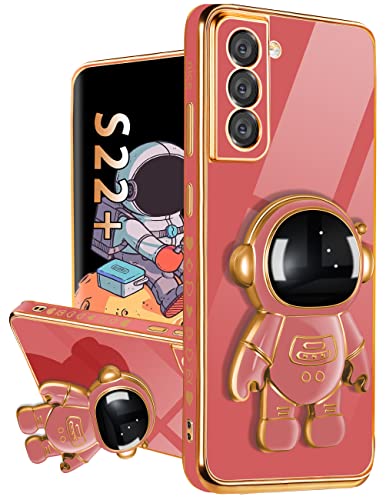 Buleens Schutzhülle für Samsung Galaxy S22 Plus mit Astronauten-Ständer, Frauen und Mädchen für Galaxy S22 Plus, niedliches 6D-Weltraum-Herzmuster, Handyhülle für S22 Plus 16,6 cm (6,6 Zoll), Rot von Buleens