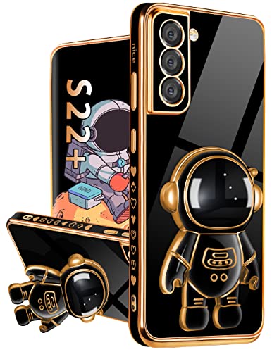 Buleens Schutzhülle für Samsung Galaxy S22 Plus mit Astronauten-Ständer, Frauen und Mädchen für Galaxy S22 Plus, niedliches 6D-Weltraum-Herzmuster, Handyhülle für S22 Plus 16,6 cm (6,6 Zoll), Schwarz von Buleens