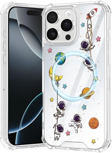 Buleens Schutzhülle für iPhone 16 Pro Max, kompatibel mit Magsafe – für Frauen und Mädchen, niedlich, verspiegelt, Kawaii, ästhetisch, Cartoon, Astronaut, einzigartiges, stoßfestes Design für iPhone von Buleens