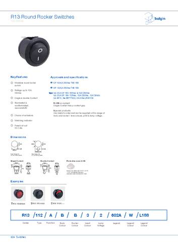 Bulgin R13112AAAA Wippschalter Bulgin R13112AAAA Wippschalter von Bulgin