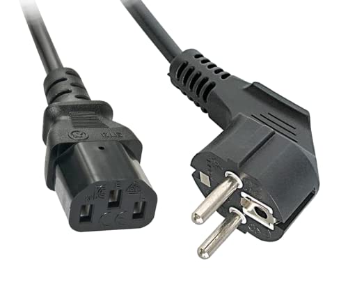 PC-Netzkabel, 1,8 m, Schuko-Stecker CEE-7/7, dreipolig, auf IEC-320-C13-Buchse, für Computer, Drucker, Verstärker, Gitarre, TV, Monitor, Projektor (SCHUKO 90°) von BullTek