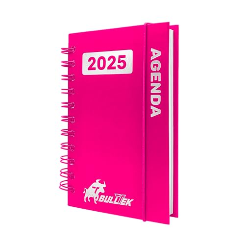 BullTek - Kalender A6 2025 | Mehrsprachiger Tagesplaner mit 30-Minuten-Intervallen | Hardcover & Ringbindung | Wetter-Tracking | 1 Tag/Seite, Fuchsia, Papier Cardstock von BullTek