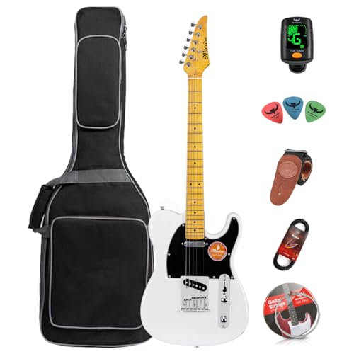 Bullfighter E-Gitarre für Erwachsene, Anfänger, Rockgitarre, Profi-Spieler, für Männer und Frauen, mit Gitarrentasche, Plektren, Gurt, Saiten, Stimmgerät und Kabel (White) von Bullfighter