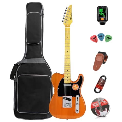 Bullfighter E-Gitarre für Erwachsene, Anfänger, Rockgitarre, Profi-Spieler, für Männer und Frauen, mit Gitarrentasche, Plektren, Gurt, Saiten, Stimmgerät und Kabel (Wood) von Bullfighter