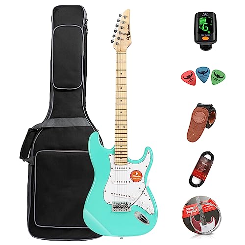 E-Gitarre für Erwachsene, Anfänger, Rockgitarre, Profispieler für Männer und Frauen mit Gitarrentasche, Saiten, Plektren, Stimmgerät, Gurt und Kabel MS100 (Green) von Bullfighter