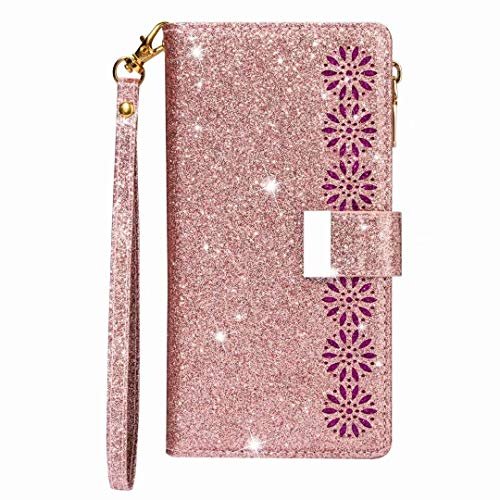 Bumina iPhone 11 Pro Hülle Flip Lederhülle, für iPhone 11 Pro Handyhülle 3D Glitzer Sparkle Book Case PU Leder Tasche Case mit Kartenfach und Magnet Kartenfach Schutzhülle Etui Mädchen Roségold von Bumina