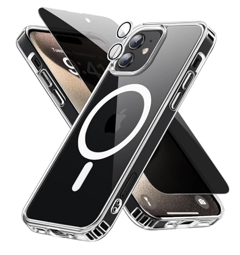 3 in 1 Magnetisch Hülle für iPhone 11 mit 1 Anti Spy Schutzfolie und 1 Kameraschutz,Ultra Dünn Transparent Handyhülle [Kompatibel mit MagSafe] Clear Silikon Case für iPhone 11 von BumpTech