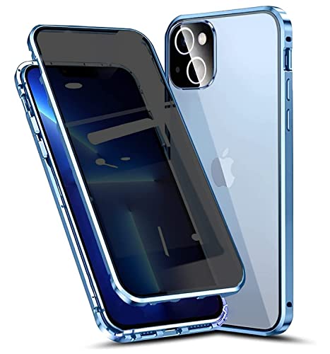 Anti Spy Hülle für iPhone 14 Plus 360 Grad Case,Ganzkörper Schutzhülle mit Eingebauter Anti-Peep Privacy Glas Displayschutzfolie Stoßfeste Metallrahmen Fullbody Handyhülle mit Kameraschutz,Blau von BumpTech