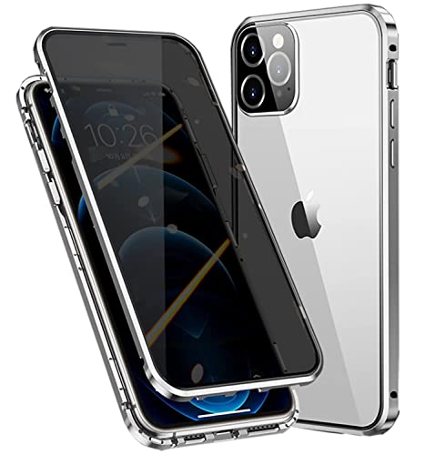 Anti Spy Hülle für iPhone 14 Pro 360 Grad Case,Eingebauter Anti-Peep Privacy 9H Glas Displayschutzfolie,Metallrahmen Stoßfeste mit [Kameraschutz] 360 Grad Ganzkörper Schutzhülle-Silber von BumpTech