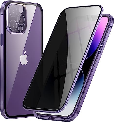 Anti Spy Hülle für iPhone 14 Pro Max 360 Grad Case,Ganzkörper Schutzhülle mit Eingebauter Anti-Peep Privacy Glas Displayschutzfolie Stoßfeste Metallrahmen Fullbody Handyhülle mit Kameraschutz,Violett von BumpTech