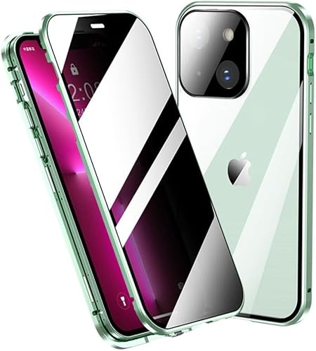 Anti Spy Hülle für iPhone 15,360 Grad Ganzkörper Schutzhülle,Anti-Peep Privacy 9H Glas Displayschutzfolie+Magnetische Metallrahmen Case mit Kamera Schutzfolie,Grün von BumpTech