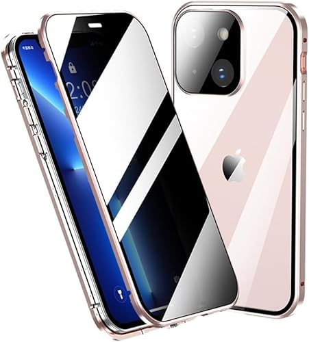 Anti Spy Hülle für iPhone 15,360 Grad Ganzkörper Schutzhülle,Anti-Peep Privacy 9H Glas Displayschutzfolie+Magnetische Metallrahmen Case mit Kamera Schutzfolie,Rosa von BumpTech