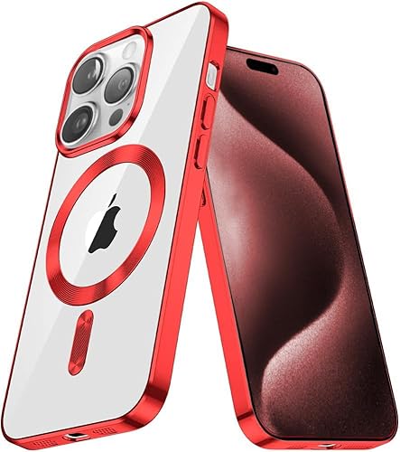 Hülle für iPhone 15 Pro Max mit MagSafe [Original iPhone Äußere] [Kameraschutz] Case Dünn [Niemals Gelb] Stoßfest [ Militär Schutz] Anti Fingerabdruck Schutzhülle-Rot-DG von BumpTech