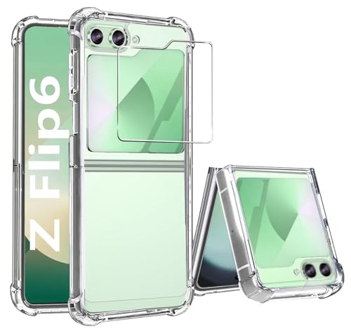 Samsung Galaxy Z Flip 6 Hülle Transparent Silikon TPU Case Mit Schutzfolie, Slim Handyhülle [Anti-Vergilbung] Stoßfest Schutzhülle für 5G - Clear von KECAOREN
