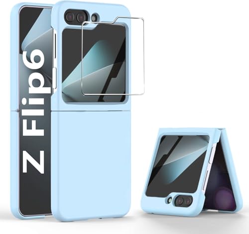 Z Flip 6 Hülle,Samsung Galaxy Z Flip 6 Slim Handyhülle mit Gehärtete Glas Front Schutzfolie Robust Hart PC Ultra dünn Anti Drop Stoßfest Anti-Scratch Schutzhülle für Flip 6 5G 2024 Cover Case-Blau von KECAOREN