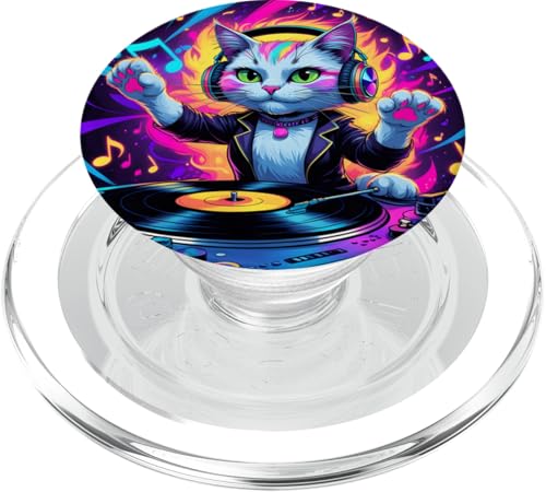 DJ Katze Mädchen Liebt Musik | Katzen Party Mit Kopfhörer PopSockets PopGrip für MagSafe von Bunte DJ Katze Eyecatcher mit Party-Vibes