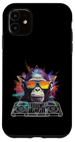 Buntes DJ Mischpult Motiv mit Gorilla & Sonnenbrille Hülle für iPhone 11 von Bunte DJ Techno Tiere