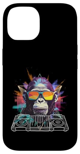 Buntes DJ Mischpult Motiv mit Gorilla & Sonnenbrille Hülle für iPhone 14 von Bunte DJ Techno Tiere