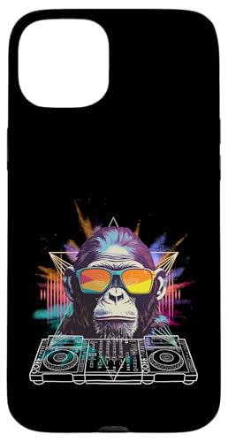 Buntes DJ Mischpult Motiv mit Gorilla & Sonnenbrille Hülle für iPhone 15 Plus von Bunte DJ Techno Tiere