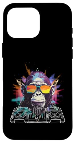 Buntes DJ Mischpult Motiv mit Gorilla & Sonnenbrille Hülle für iPhone 16 Pro Max von Bunte DJ Techno Tiere