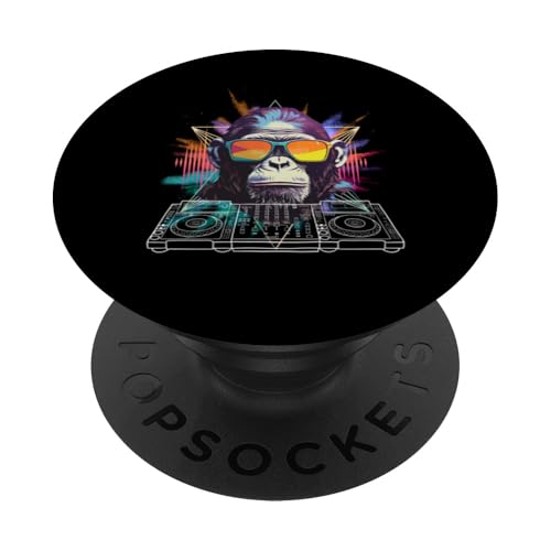 Buntes DJ Mischpult Motiv mit Gorilla & Sonnenbrille PopSockets Klebender PopGrip von Bunte DJ Techno Tiere