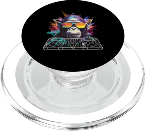 Buntes DJ Mischpult Motiv mit Gorilla & Sonnenbrille PopSockets PopGrip für MagSafe von Bunte DJ Techno Tiere