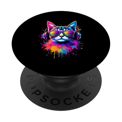 Bunte Katze Mit Kopfhörern PopSockets Klebender PopGrip Bunte Katze Mit Kopfhörern PopSockets Klebender PopGrip von Bunte Katze Mit Kopfhörern Designs
