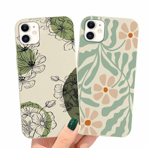 Buoluoioir 2 Stück Hülle für iPhone 11 6,1", Handyhülle Schutzhülle mit Blumen Blätter Muster Design Aesthetic Mädchen Frauen Geschenk Case, Weich Schlanke TPU Silikon Stoßfest Bumper Cover von Buoluoioir