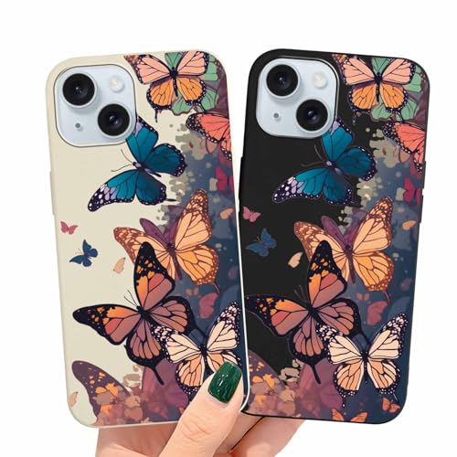 Buoluoioir 2 Stück Hülle für iPhone 15 6,1", Handyhülle Schutzhülle mit Schmetterling Muster Design Aesthetic Mädchen Frauen Geschenk Case, Weich Schlanke TPU Silikon Stoßfest Bumper Cover Buoluoioir 2 Stück Hülle für iPhone 15 6,1", Handyhülle Schutzhülle mit Schmetterling Muster Design Aesthetic Mädchen Frauen Geschenk Case, Weich Schlanke TPU Silikon Stoßfest Bumper Cover von Buoluoioir