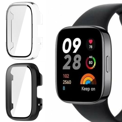 Buoluoioir 2 Stück Hülle mit Displayschutz für xiaomi redmi Watch 3 Active Vollschutz Shell,Flexible TPU Anti-Kratzfest HD Ultradünne Schutz Case Schutzhülle, Schwarz + Transparent von Buoluoioir