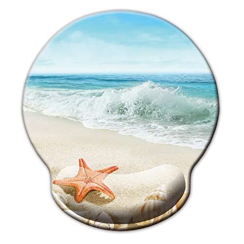 HEVITDA Ergonomisches Mauspad mit Handgelenkauflage, Memory-Schaum, Handgelenkstütze, Mauspad, rutschfeste Gummiunterseite, Handgelenkauflage für Computer, einfaches Tippen & Schmerzlinderung, Strand von HEVITDA