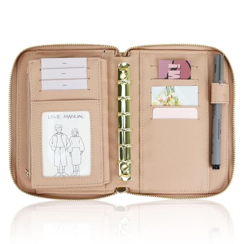 Buqoo A7 Budget-Binder, Geldumschläge, PU-Leder, Notizbuch, Planer mit Reißverschluss, 6 Ringe, nachfüllbar, Geldbeutel, Organizer, Notizbuch für Damen/Herren, Arbeitsplaner, Ordner (Rosen) von Buqoo