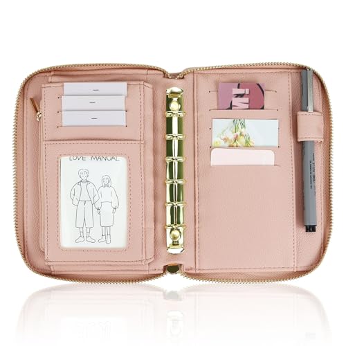 Buqoo A7 Budget-Binder, Geldumschläge, PU-Leder, Notizbuch, Planer mit Reißverschluss, 6 Ringe, nachfüllbar, Geldbeutel, Organizer, Notizbuch für Damen/Herren, Arbeitsplaner, Ordner (schwarz) von Buqoo