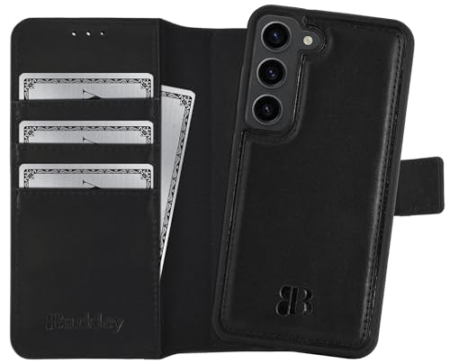 Burkley 2-in-1 Leder Handytasche für Samsung Galaxy S23 - Abnehmbares Back Cover, 360° Schutz (schwarz) von Burkley