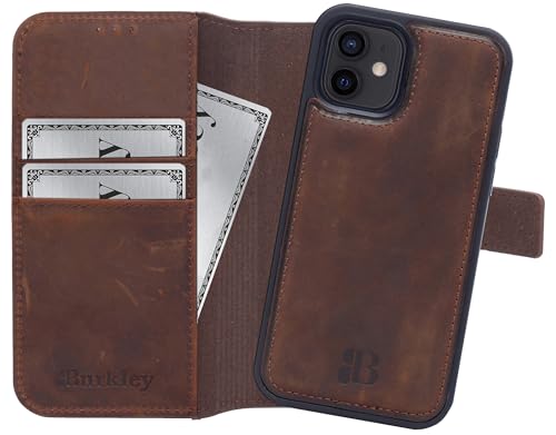 Burkley 2in1 Leder Handytasche für iPhone 12 Mini Handyhülle mit herausnehmbarem Back Cover, 360° Schutz (Antik Coffee) von Burkley