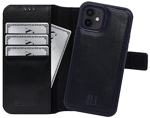Burkley 2in1 Leder Handytasche für iPhone 12 Mini Handyhülle mit herausnehmbarem Back Cover, 360° Schutz (Schwarz) von Burkley