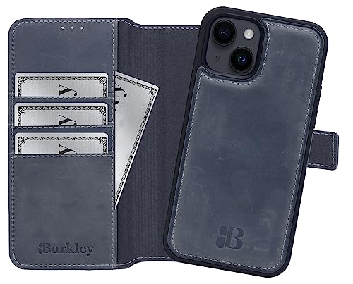 Burkley 2in1 Leder Handytasche für iPhone 14 Handyhülle mit herausnehmbarem Back Cover, 360° Schutz (Stone Grey) von Burkley
