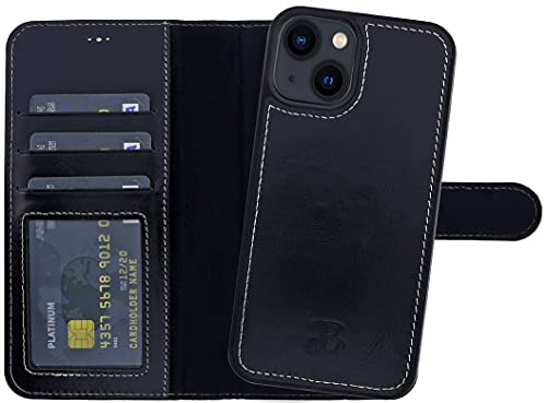Burkley 2in1 Leder Handytasche für iPhone 14 Handyhülle mit herausnehmbarem Back Cover, 360° Schutz von Burkley