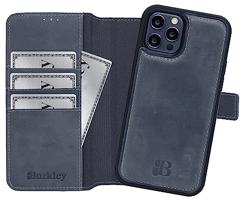 Burkley 2in1 Leder Handytasche für iPhone 14 Pro Max Handyhülle mit herausnehmbarem Back Cover, 360° Schutz (Stone Grey) von Burkley