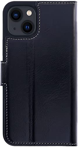 Burkley Book Case Handyhülle für iPhone 13 Mini Leder Handytasche mit Kick-Stand, Kartenfächer, 360° Schutz, RFID-Blocker (Schwarz) von Burkley