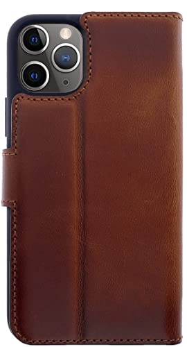 Burkley Book Case Handyhülle für iPhone 13 Pro Leder Handytasche mit Kick-Stand, Kartenfächer, 360° Schutz, RFID-Blocker (Sattelbraun) von Burkley