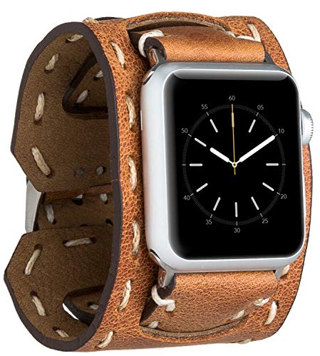 Burkley - Echtes Leder Ersatzarmband für Apple Watch in 42mm 44mm 45mm - Kompatibel mit Allen Serien - Handgefertigt - Edles Design - Cognac von Burkley