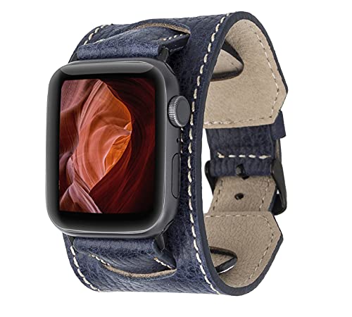 Burkley - Echtes Leder Ersatzarmband für Apple Watch in 42mm 44mm 45mm - Kompatibel mit allen Serien - Handgefertigt - Edles Design - Blau von Burkley