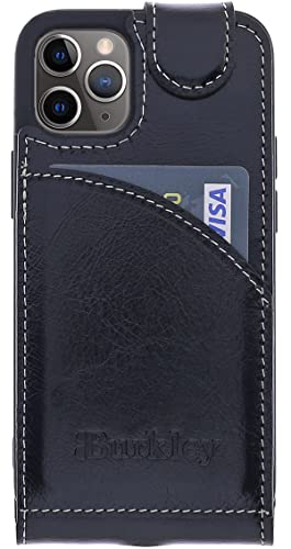 Burkley Flip Case Handyhülle für iPhone 11 Pro - Handytasche aus echtem Rindsleder, 360° Schutz mit Kartenfach - Stilvoll und praktisch (Schwarz) von Burkley