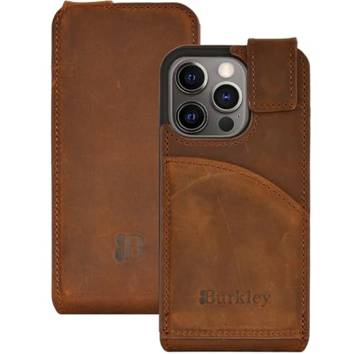 Burkley Flip Case Handyhülle für iPhone 15 Pro - Handytasche aus echtem Rindsleder, 360° Schutz mit Kartenfach - Stilvoll und praktisch von Burkley